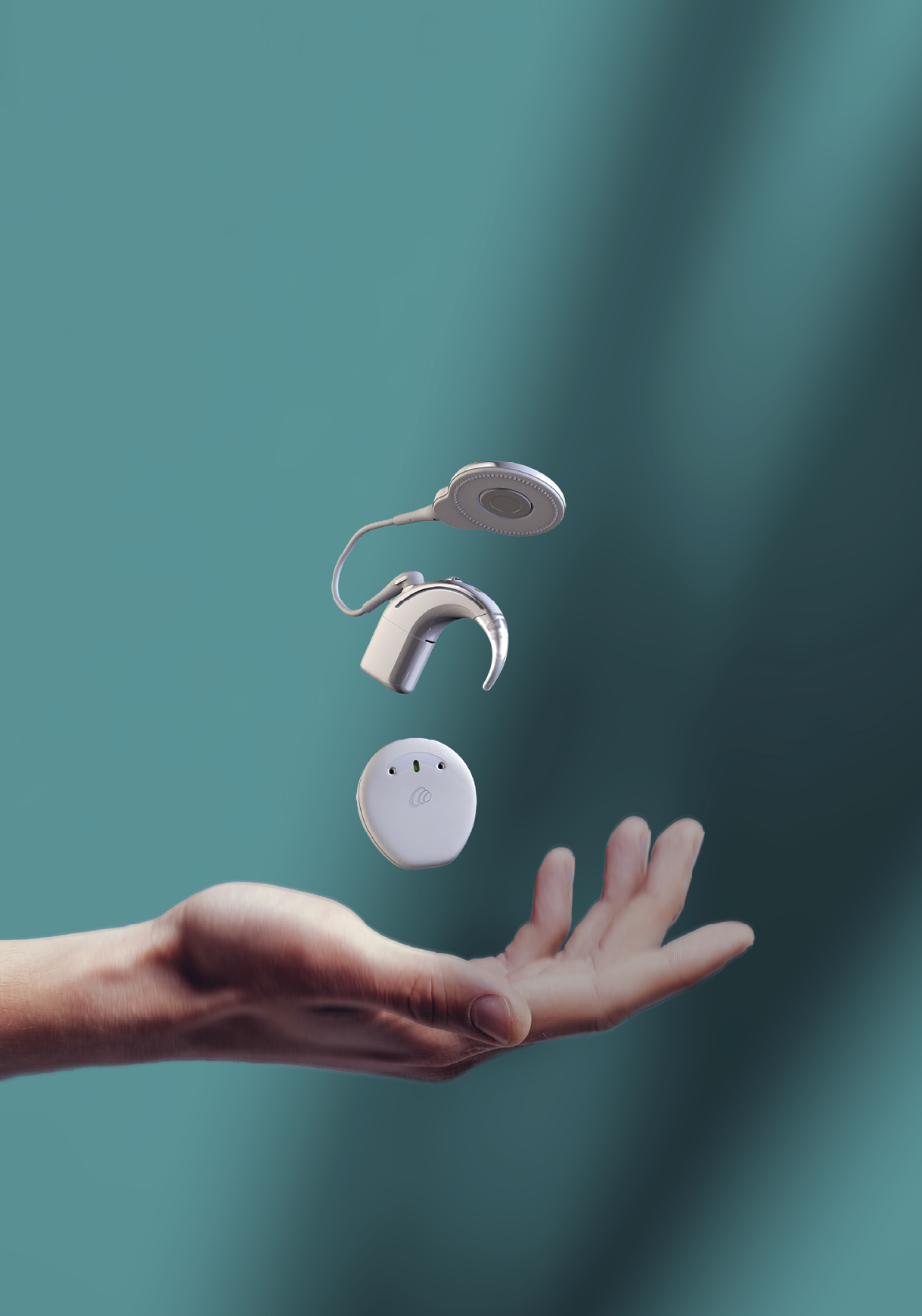 Man hand isolated on grey background. Holding something from below. Asking for help gesture.