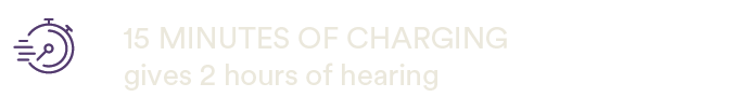 15 MINUTES OF CHARGING gives 2 hours of hearin