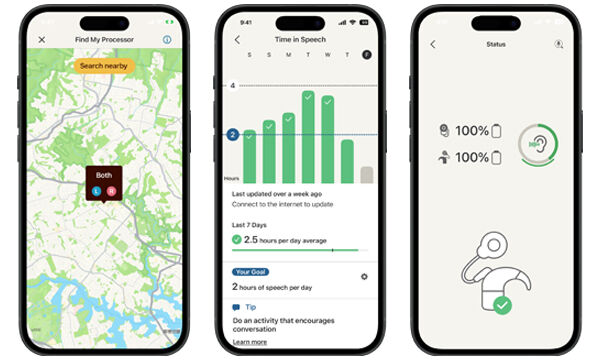 Three smartphones with apps open